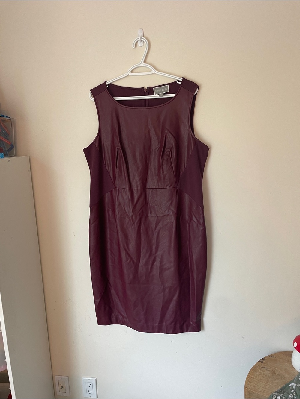 Guillaume Burgundy Faux Leather Sheath Dress 1X
